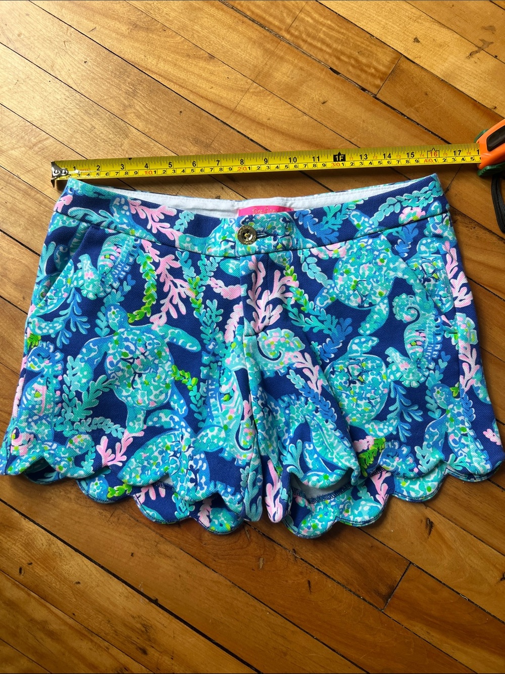 Lilly Pulitzer Blue Tropical Scallop Hem High Waist Shorts